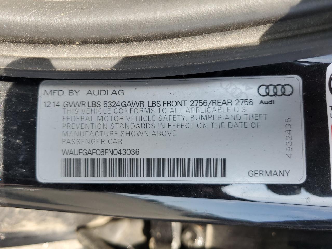 WAUFGAFC6FN043036 2015 Audi A6 Premium Plus