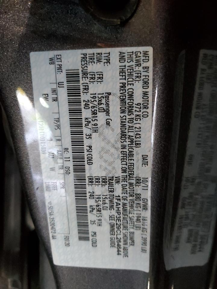 1FAHP3E29CL264644 2012 Ford Focus S