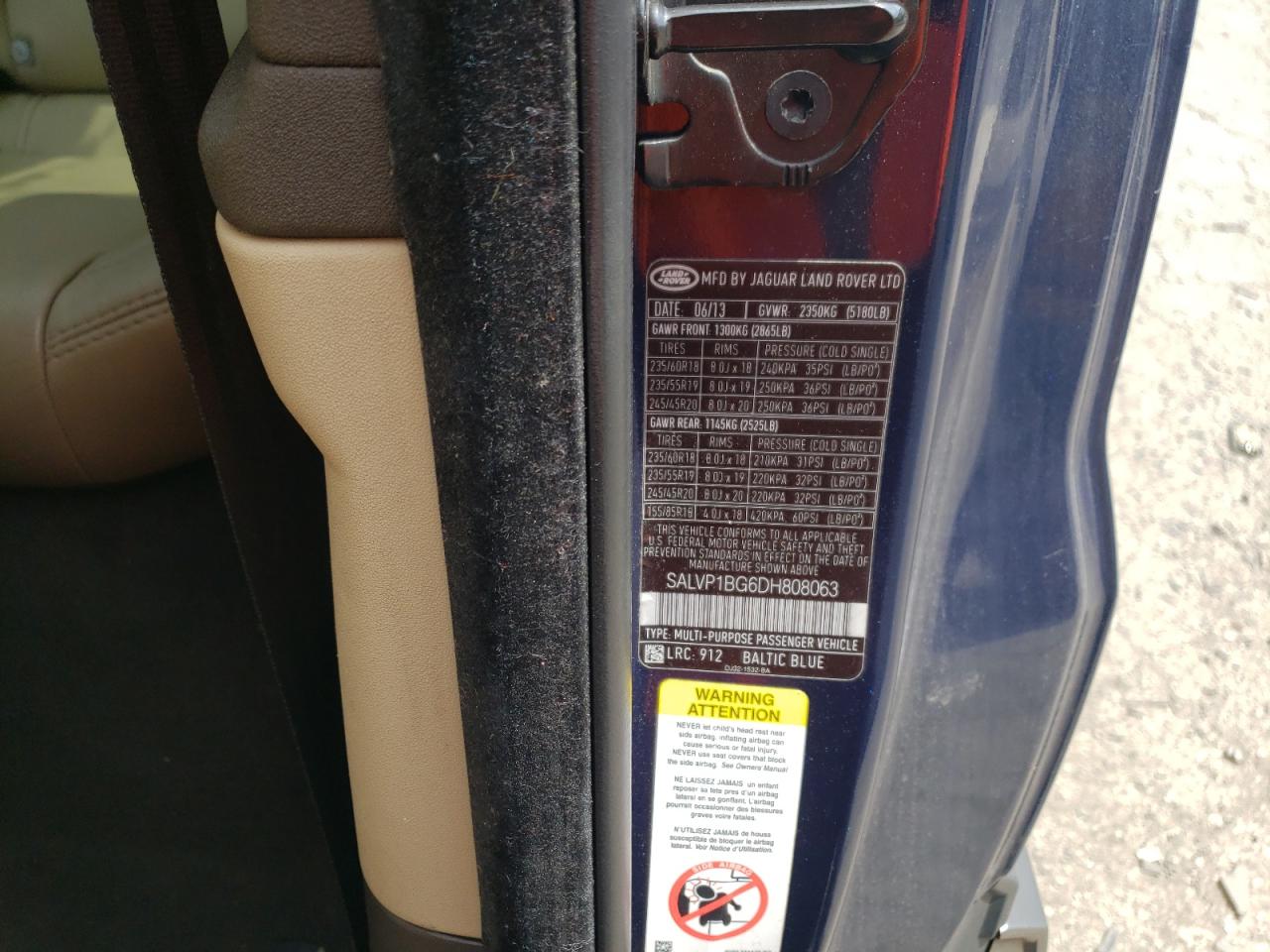 2013 Land Rover Range Rover Evoque Pure Plus VIN: SALVP1BG6DH808063 Lot: 69327984