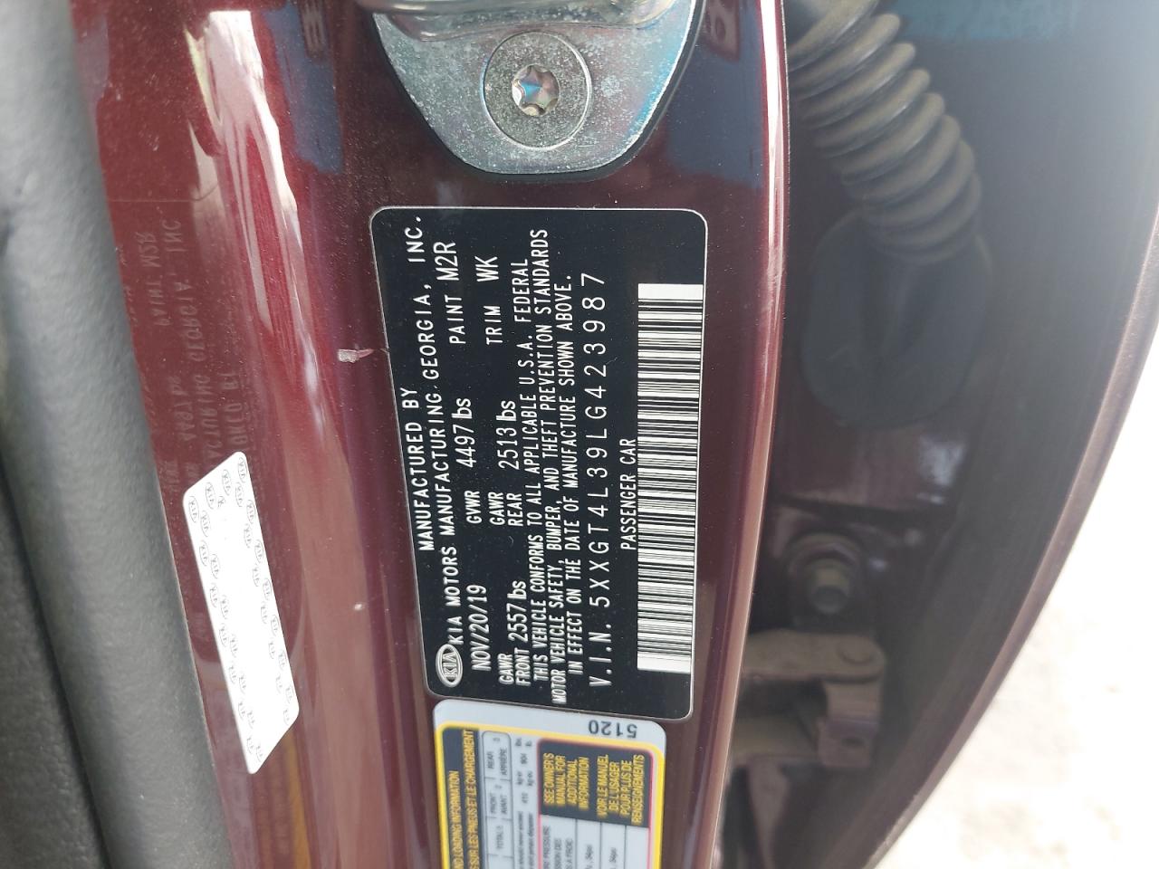 5XXGT4L39LG423987 - 2020 Kia OPTIMA - #58942913
