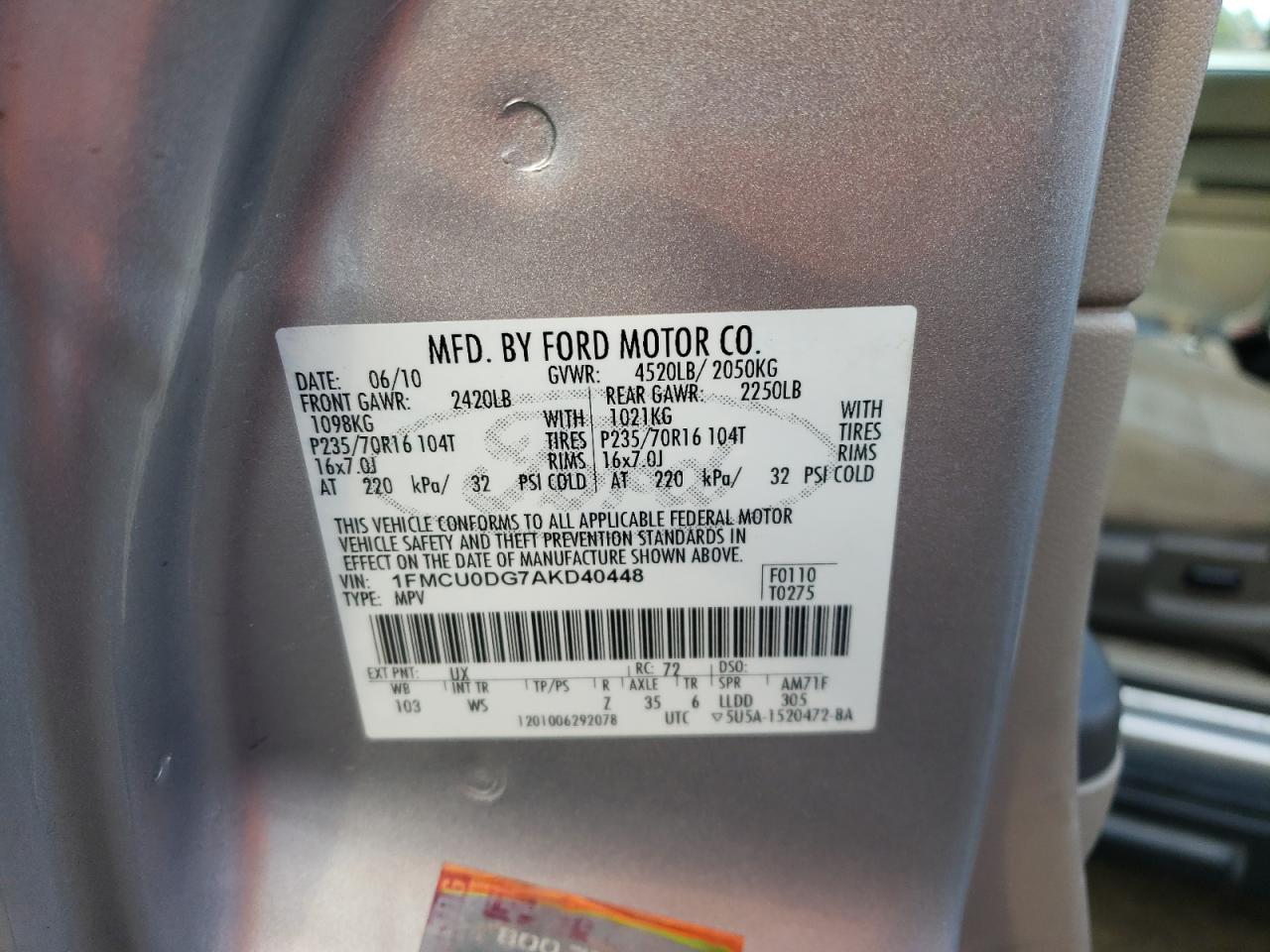 1FMCU0DG7AKD40448 2010 Ford Escape Xlt