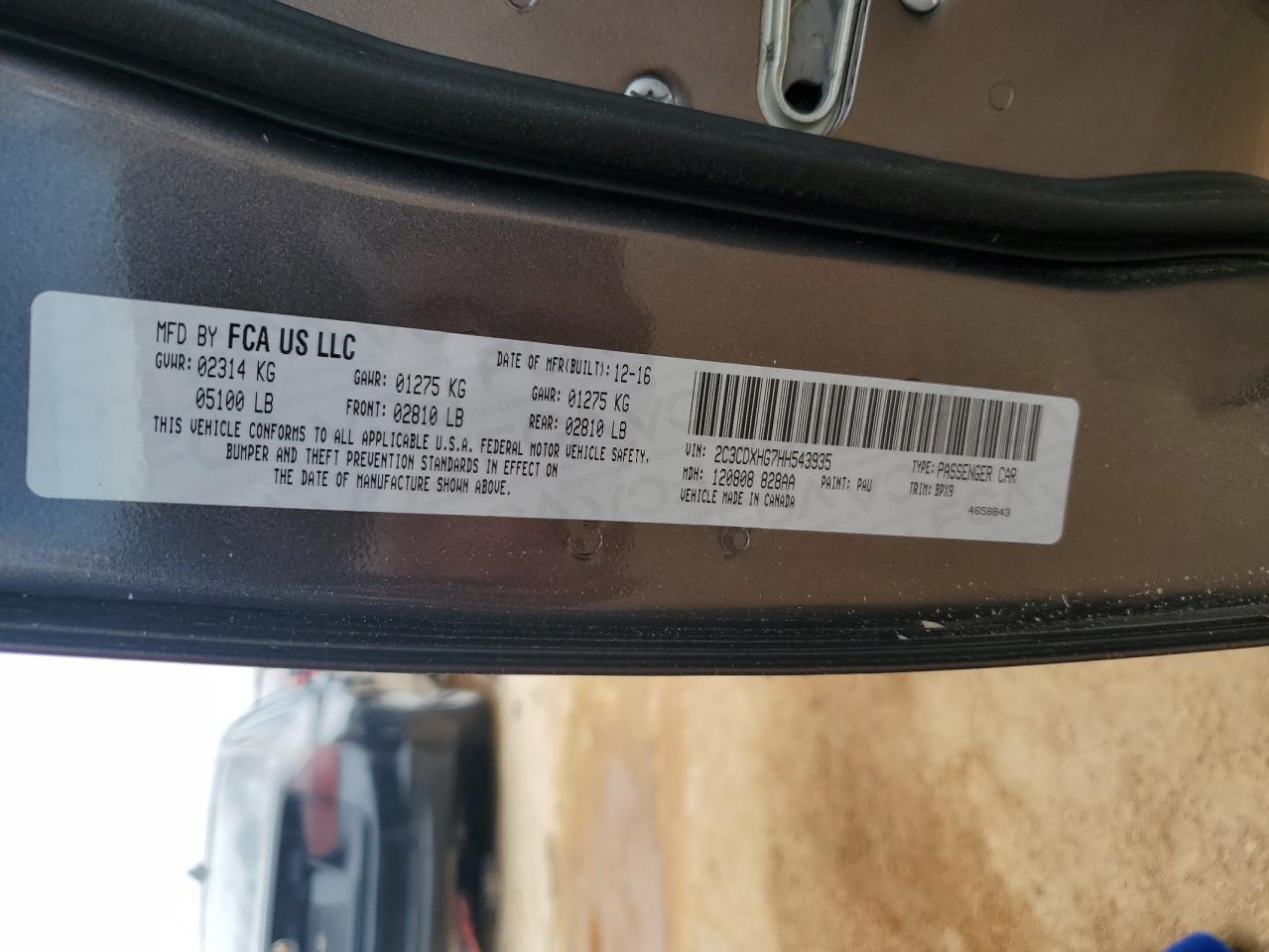 2017 Dodge Charger Sxt VIN: 2C3CDXHG7HH543935 Lot: 60153893