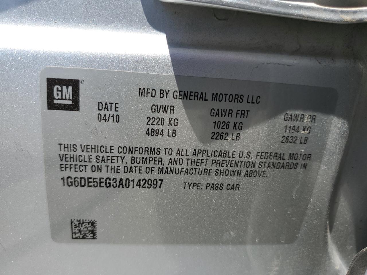 2010 Cadillac Cts Luxury Collection VIN: 1G6DE5EG3A0142997 Lot: 61875303