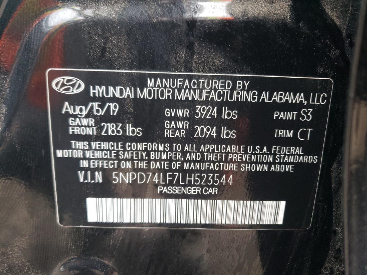 5NPD74LF7LH523544 2020 Hyundai Elantra Se