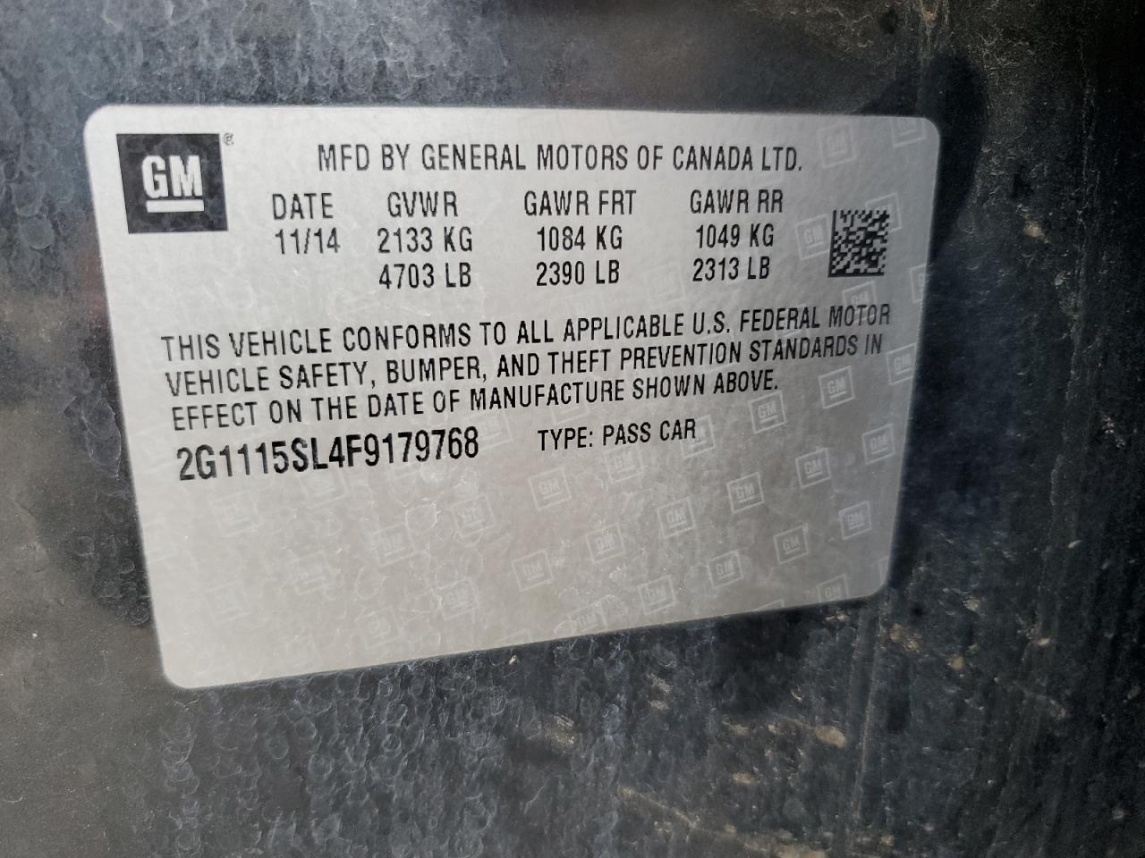 2G1115SL4F9179768 2015 Chevrolet Impala Lt