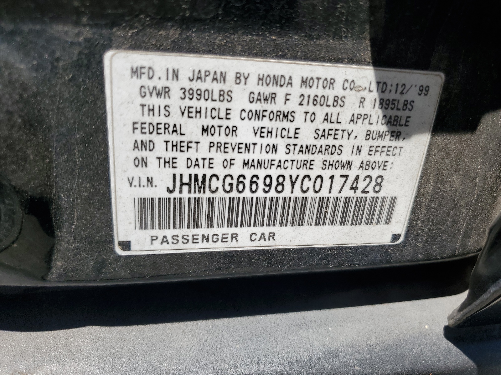 JHMCG6698YC017428 2000 Honda Accord Se