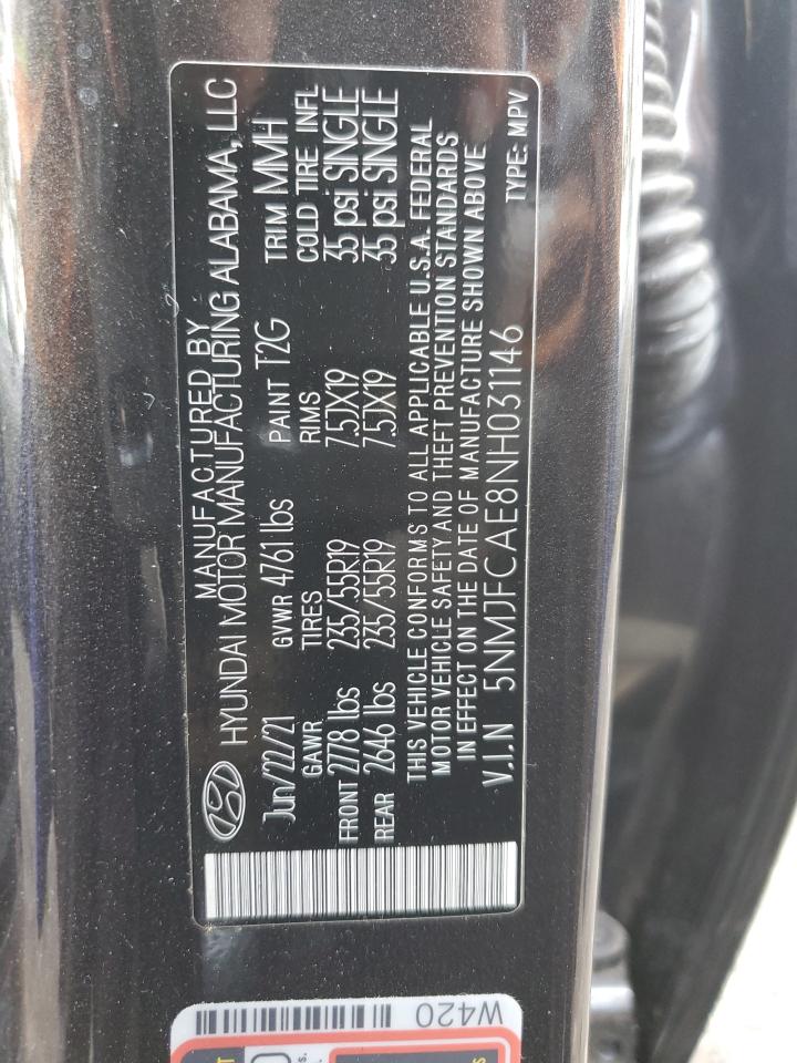 2022 Hyundai Tucson Sel VIN: 5NMJFCAE8NH031146 Lot: 58743093