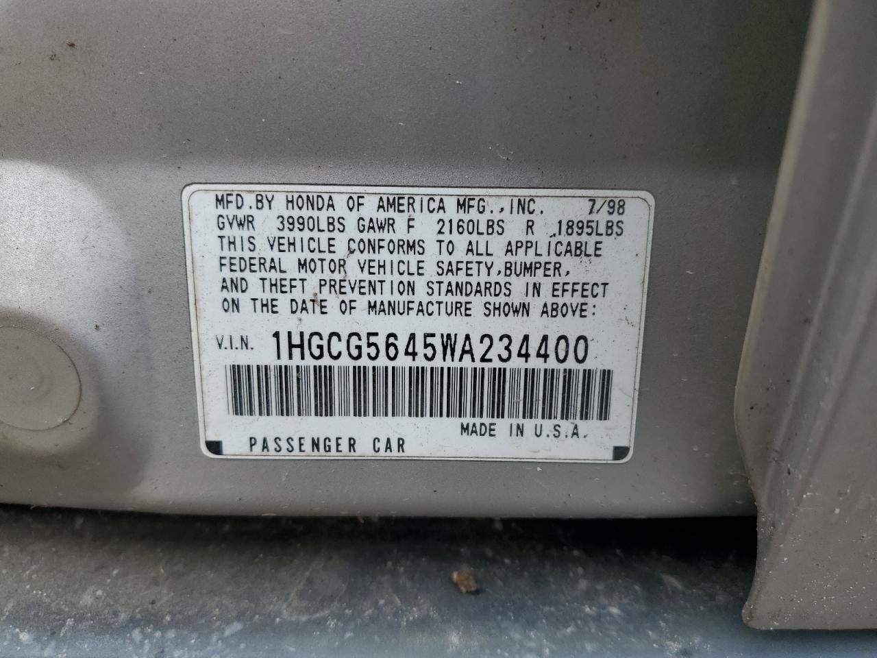 1HGCG5645WA234400 1998 Honda Accord Lx