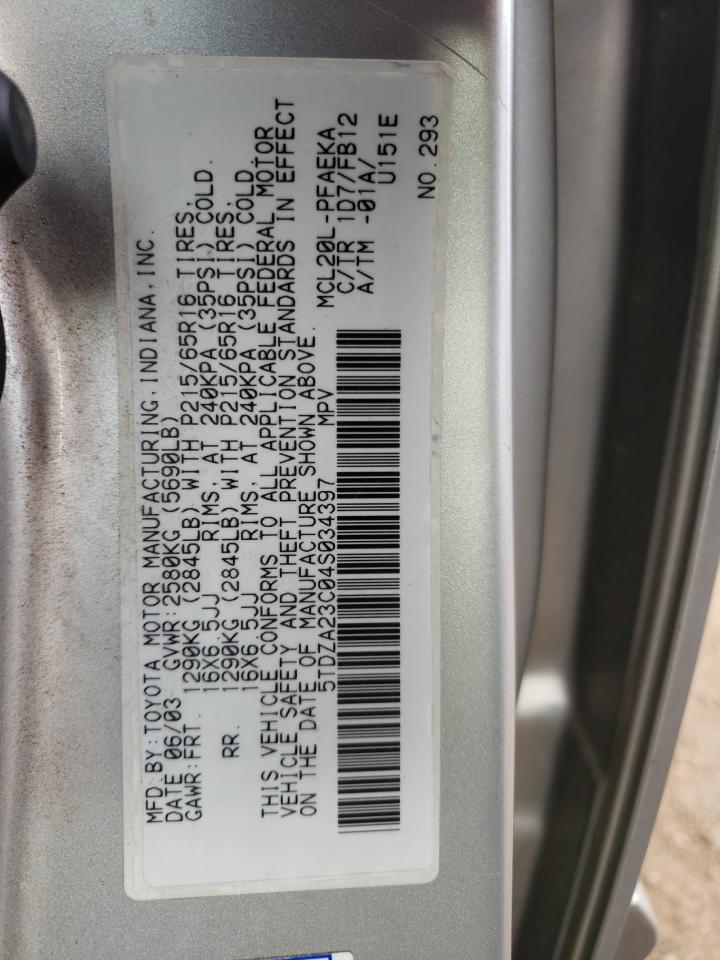 2004 Toyota Sienna Ce VIN: 5TDZA23C04S034397 Lot: 62082663