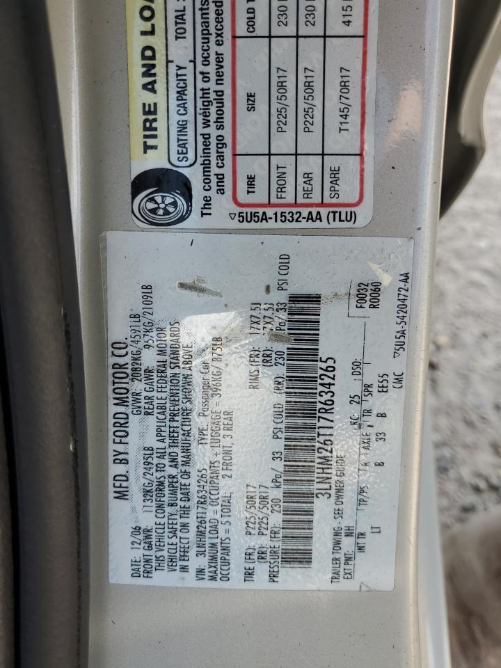 2007 Lincoln Mkz VIN: 3LNHM26T17R634265 Lot: 53501415