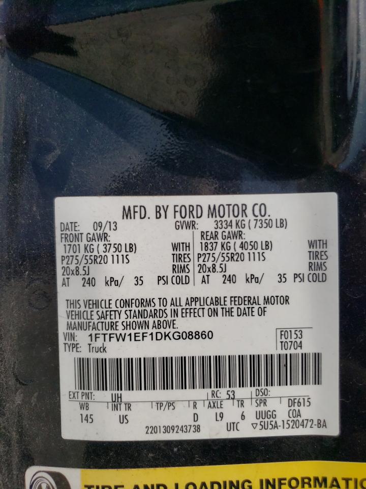 2013 Ford F150 Supercrew VIN: 1FTFW1EF1DKG08860 Lot: 60043283