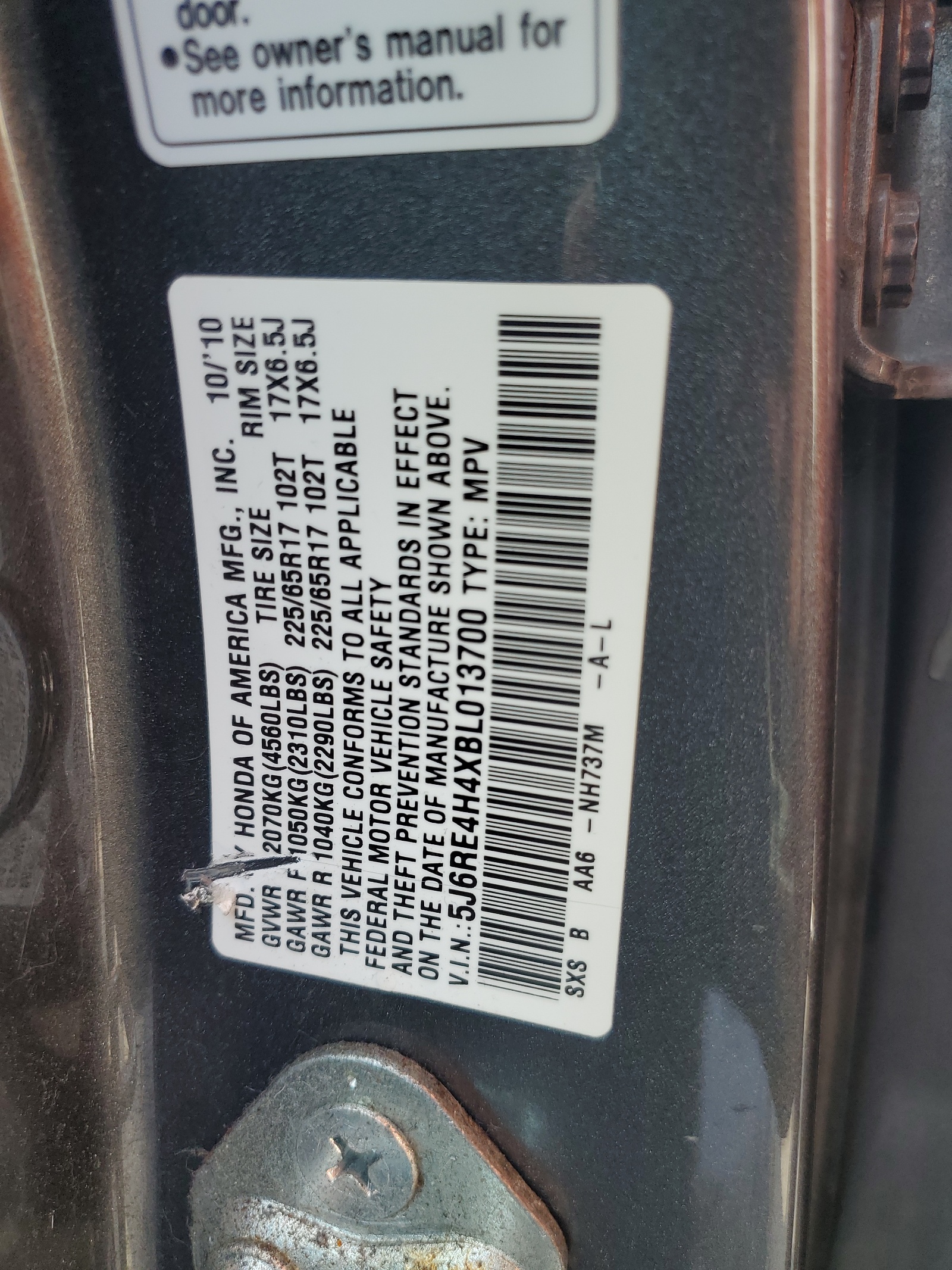 5J6RE4H4XBL013700 2011 Honda Cr-V Se