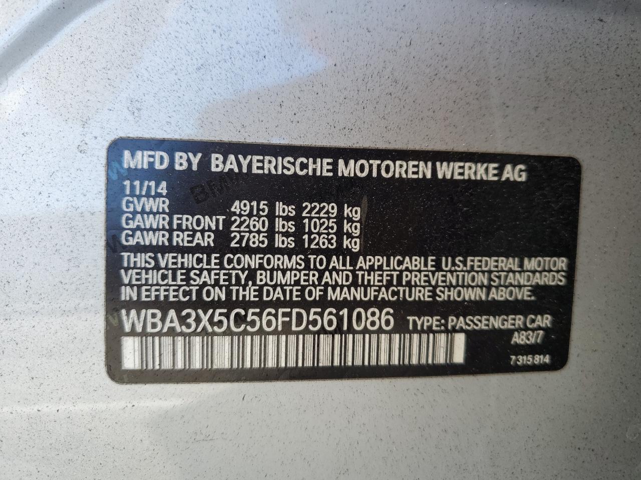 WBA3X5C56FD561086 2015 BMW 328 Xigt