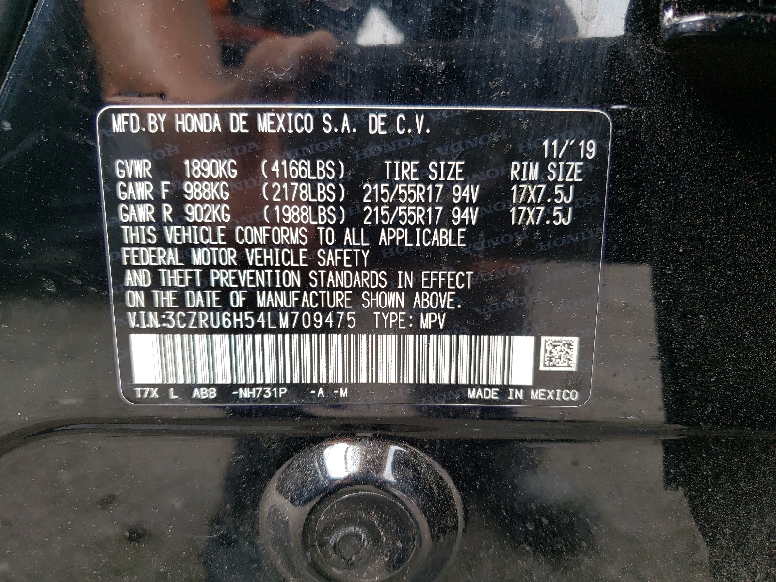 3CZRU6H54LM709475 2020 Honda Hr-V Ex