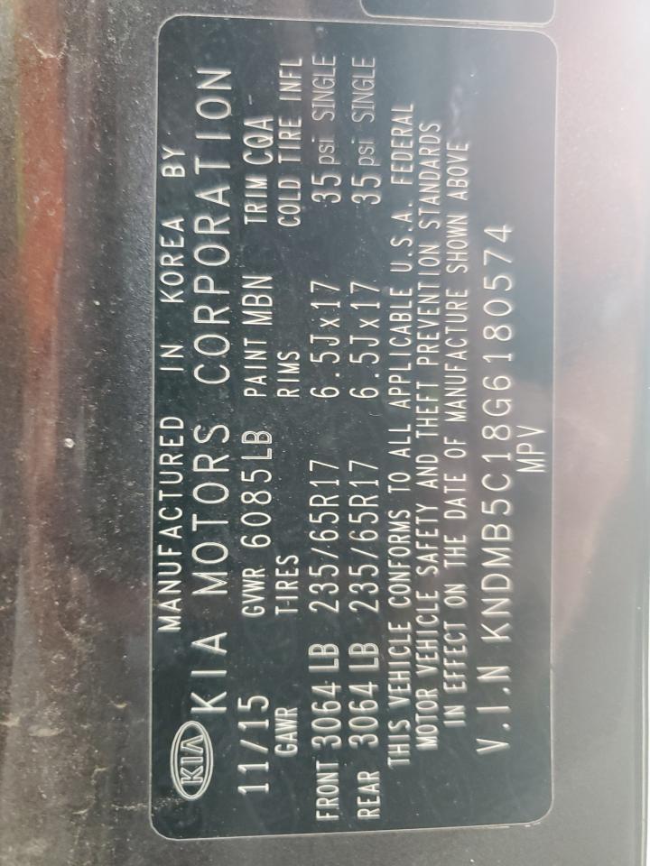 2016 Kia Sedona Lx VIN: KNDMB5C18G6180574 Lot: 74234534