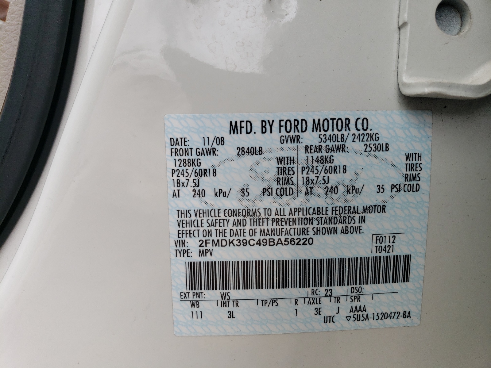 2FMDK39C49BA56220 2009 Ford Edge Limited