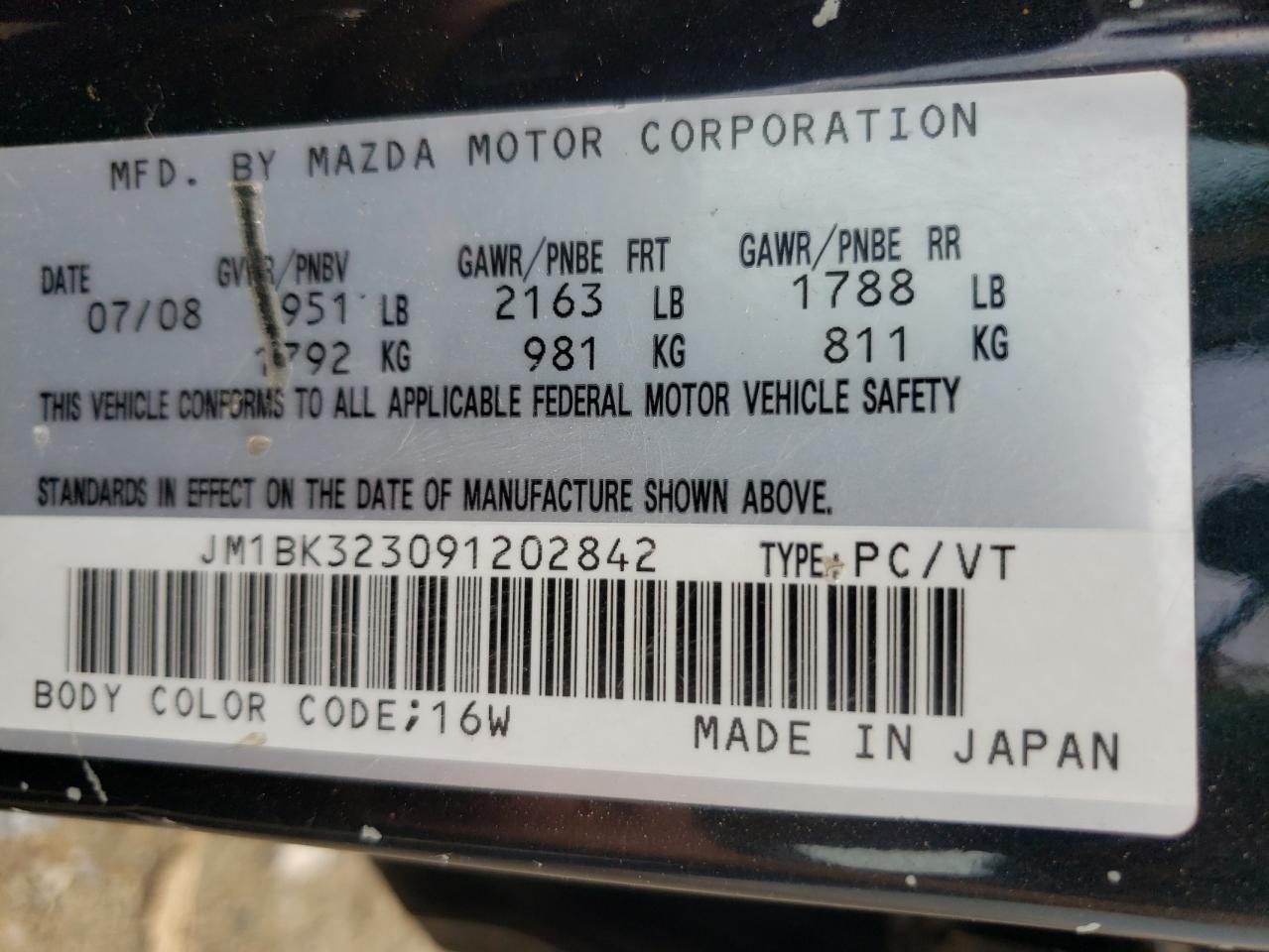 JM1BK323091202842 2009 Mazda 3 S