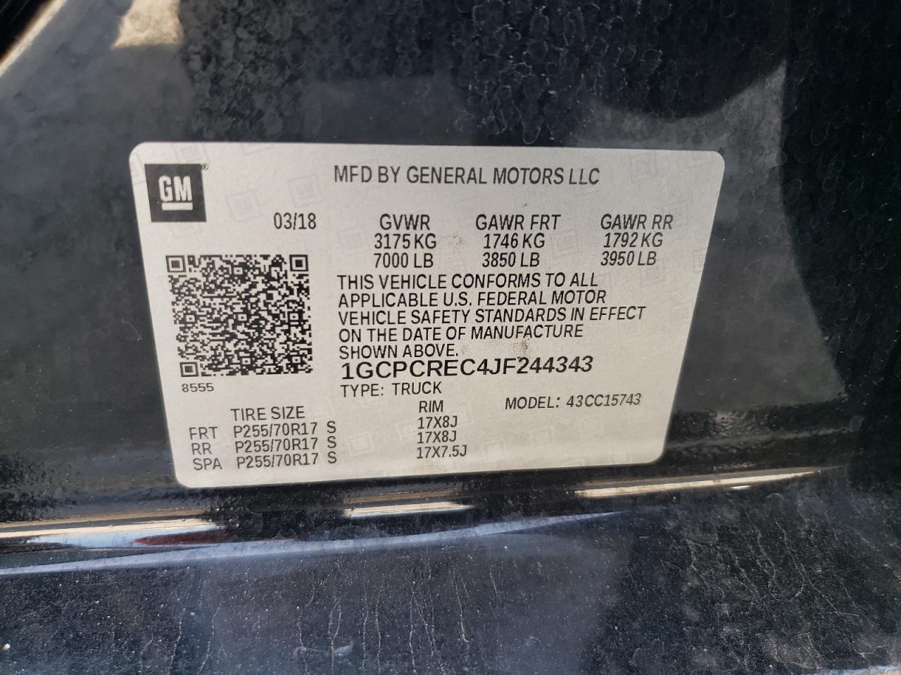 2018 Chevrolet Silverado C1500 Lt VIN: 1GCPCREC4JF244343 Lot: 60790993