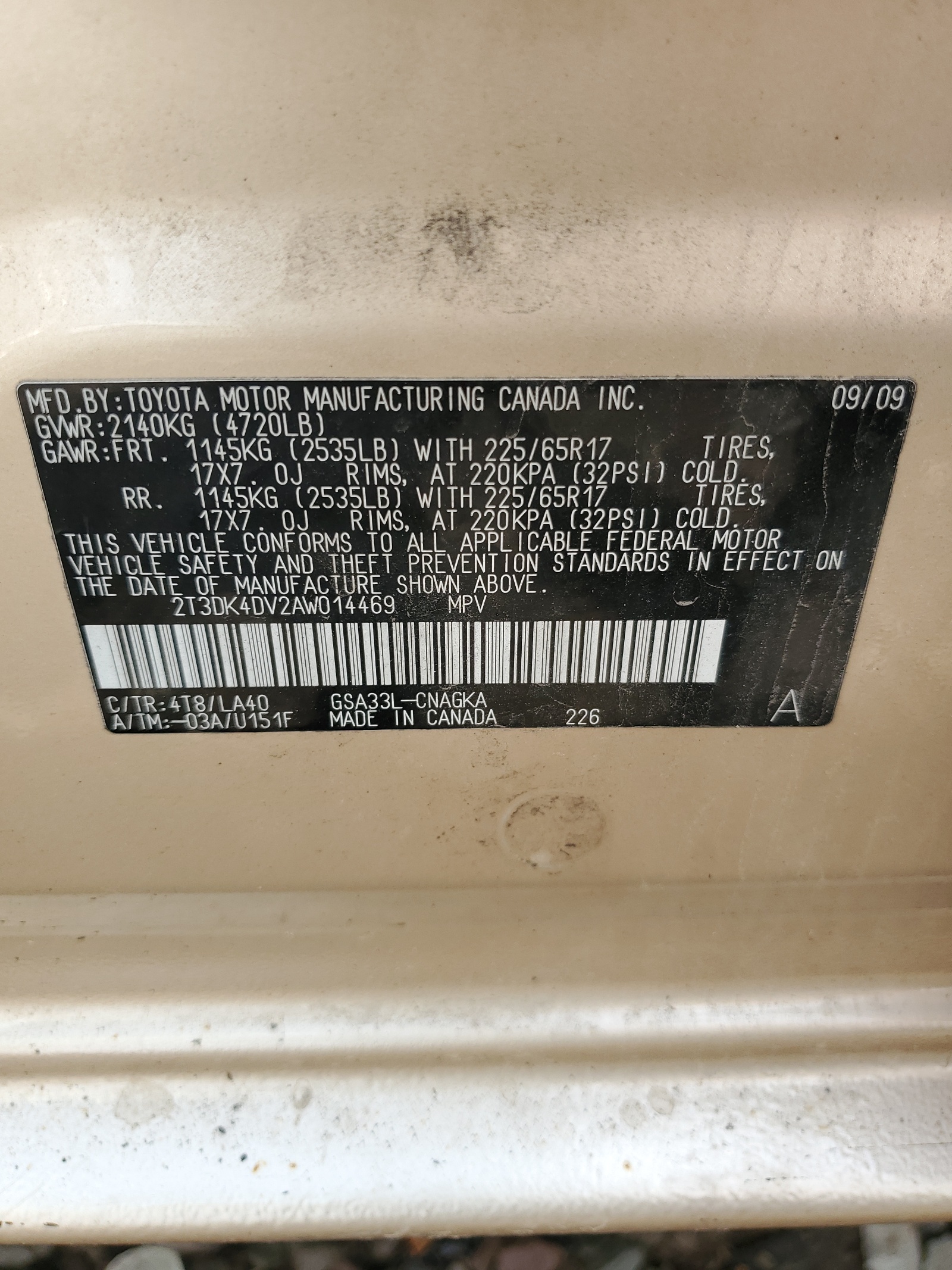 2T3DK4DV2AW014469 2010 Toyota Rav4 Limited