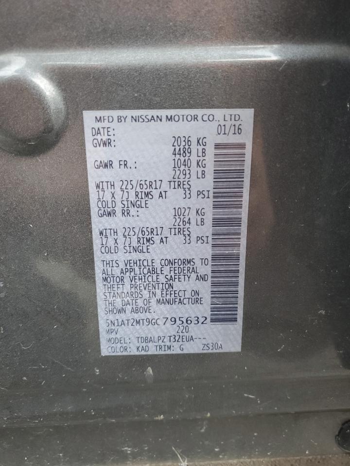 2016 Nissan Rogue S VIN: 5N1AT2MT9GC795632 Lot: 65084644