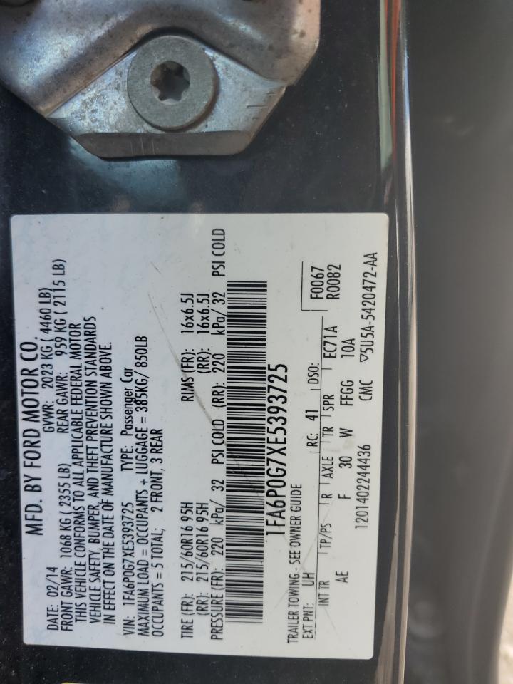 2014 Ford Fusion S VIN: 1FA6P0G7XE5393725 Lot: 63184724