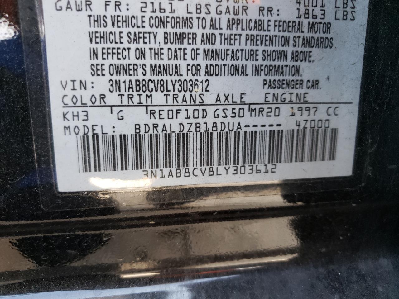 2020 Nissan Sentra Sv VIN: 3N1AB8CV8LY303612 Lot: 63355344