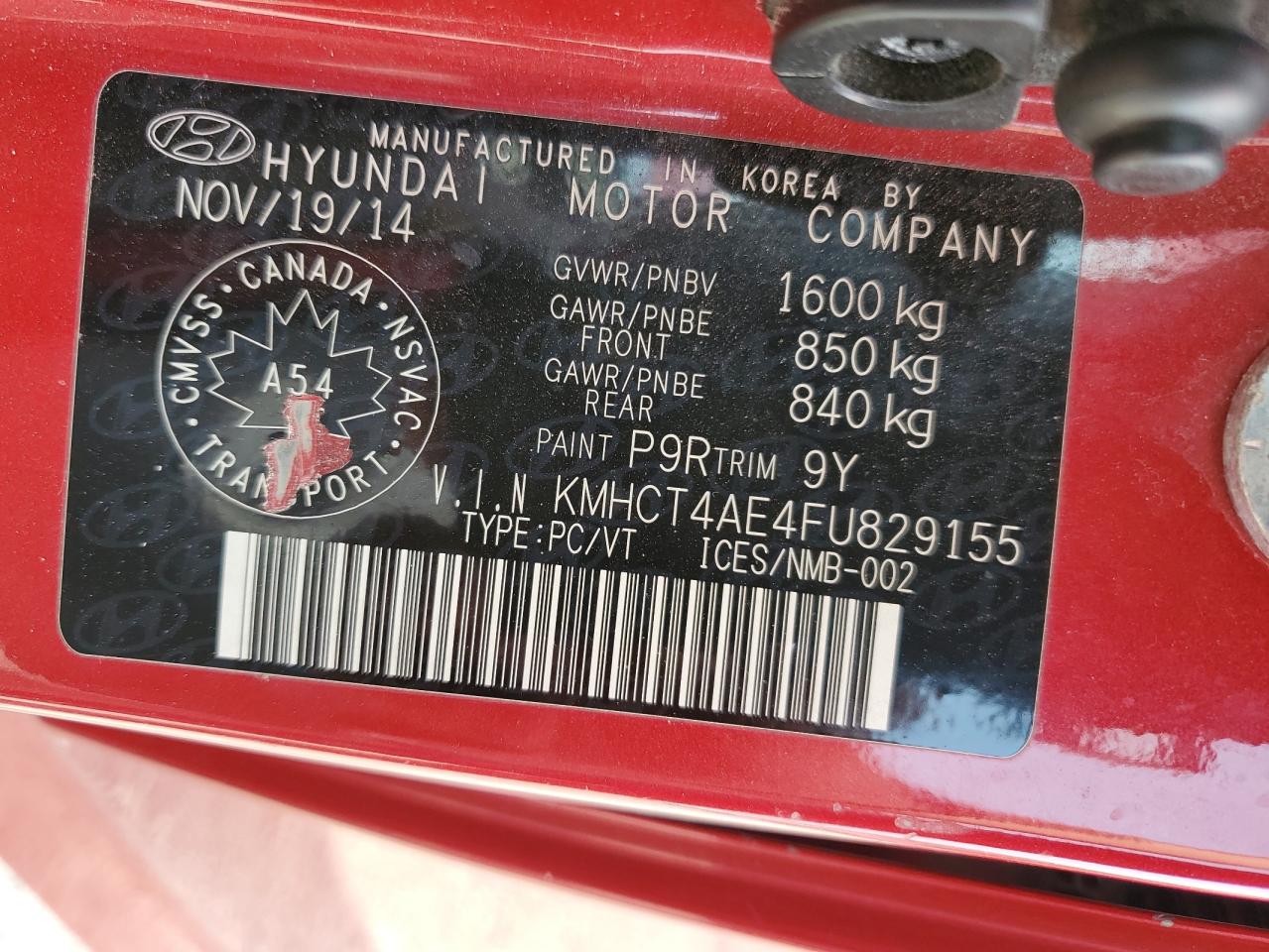 2015 Hyundai Accent Gls VIN: KMHCT4AE4FU829155 Lot: 63363134