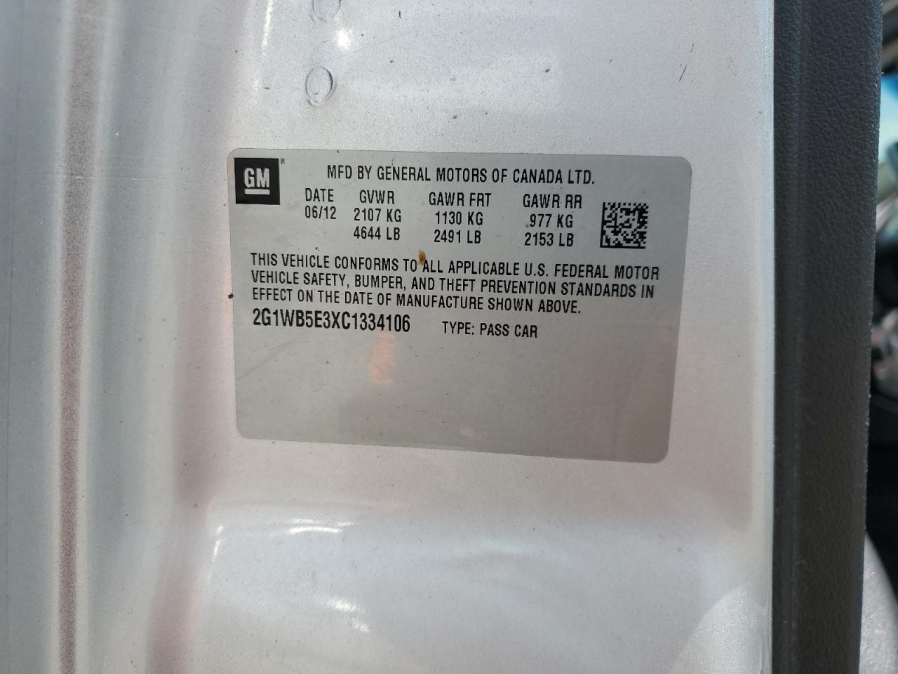 2012 Chevrolet Impala Lt VIN: 2G1WB5E3XC1334106 Lot: 64818534