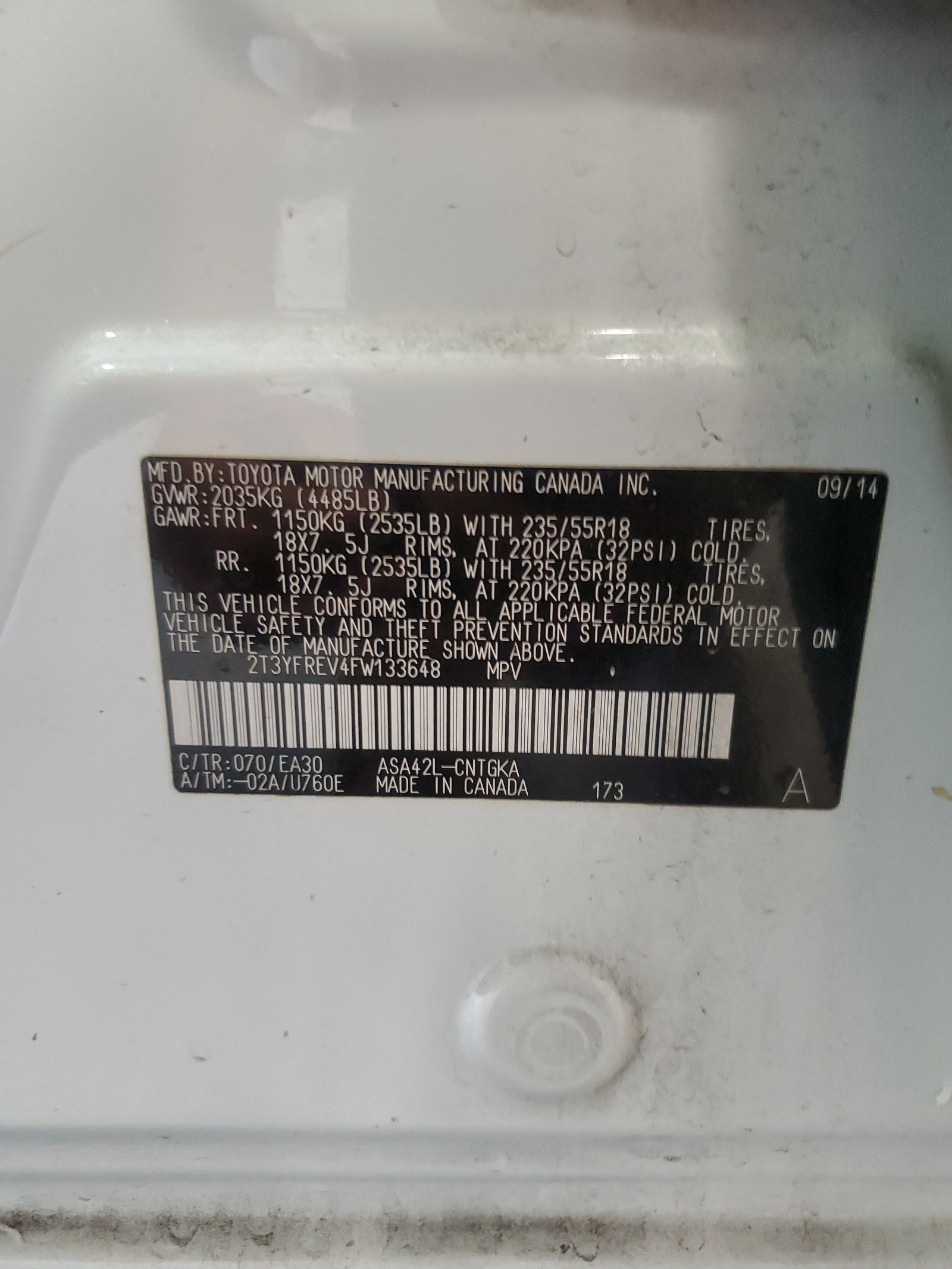 2T3YFREV4FW133648 2015 Toyota Rav4 Limited