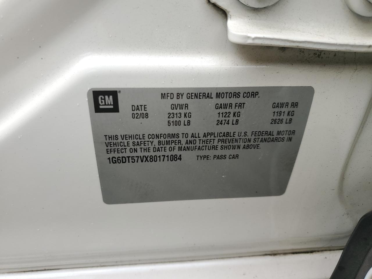 2008 Cadillac Cts Hi Feature V6 VIN: 1G6DT57VX80171084 Lot: 64001944