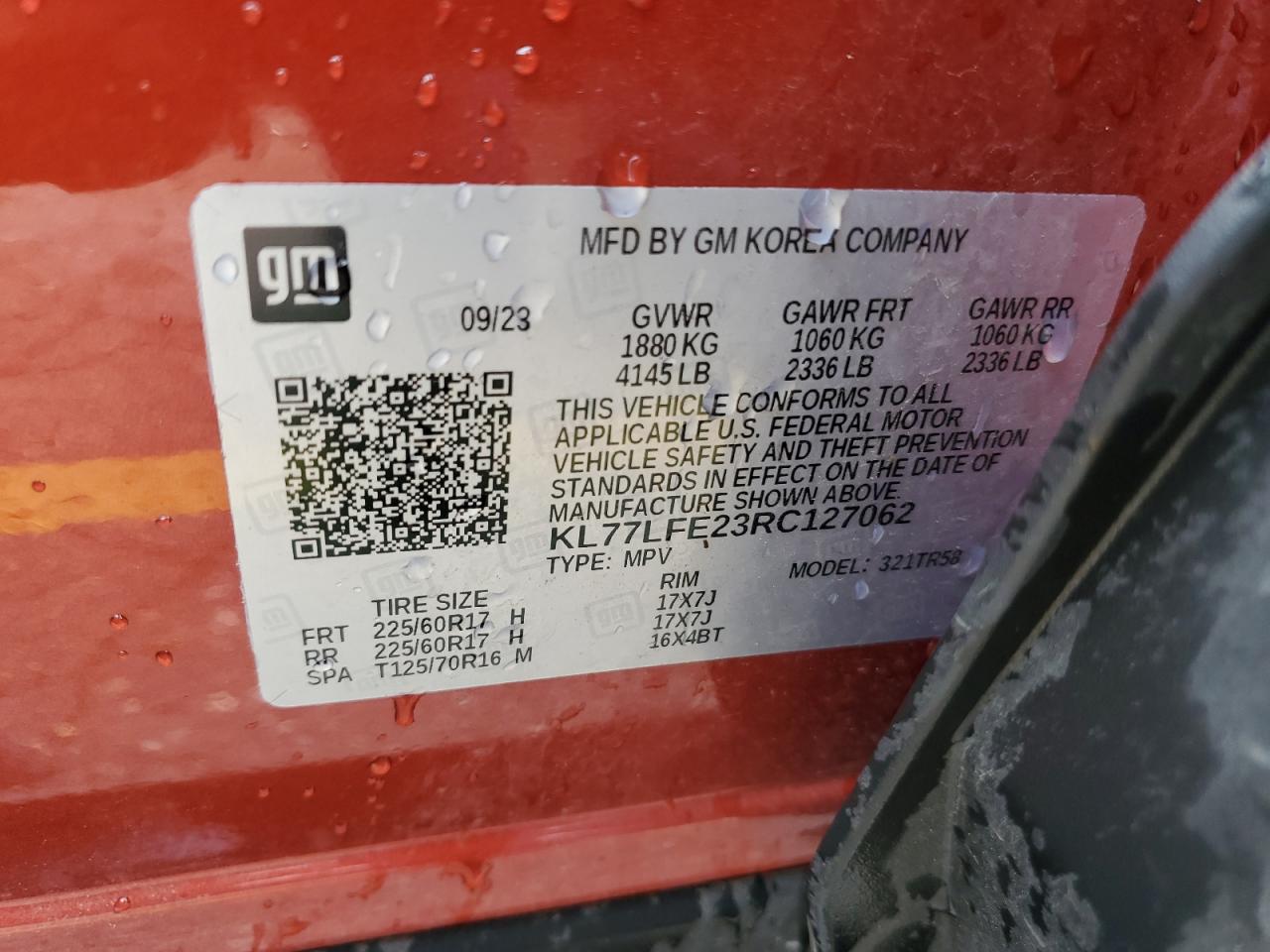 2024 Chevrolet Trax Ls VIN: KL77LFE23RC127062 Lot: 61539394