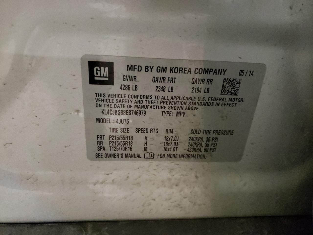 2014 Buick Encore Convenience VIN: KL4CJBSB8EB746979 Lot: 61509184