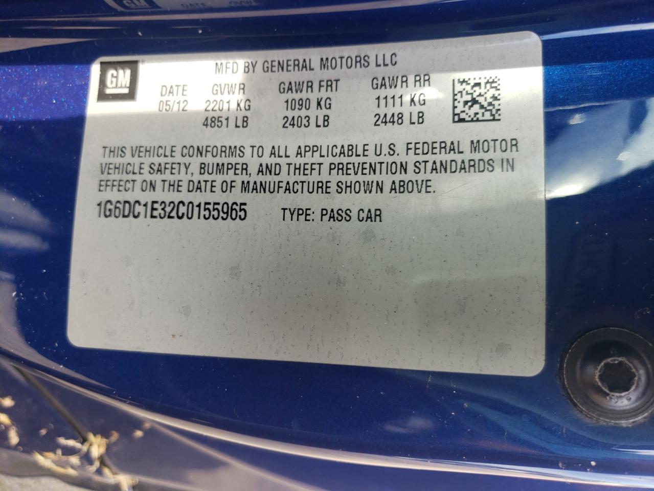 2012 Cadillac Cts VIN: 1G6DC1E32C0155965 Lot: 61293704