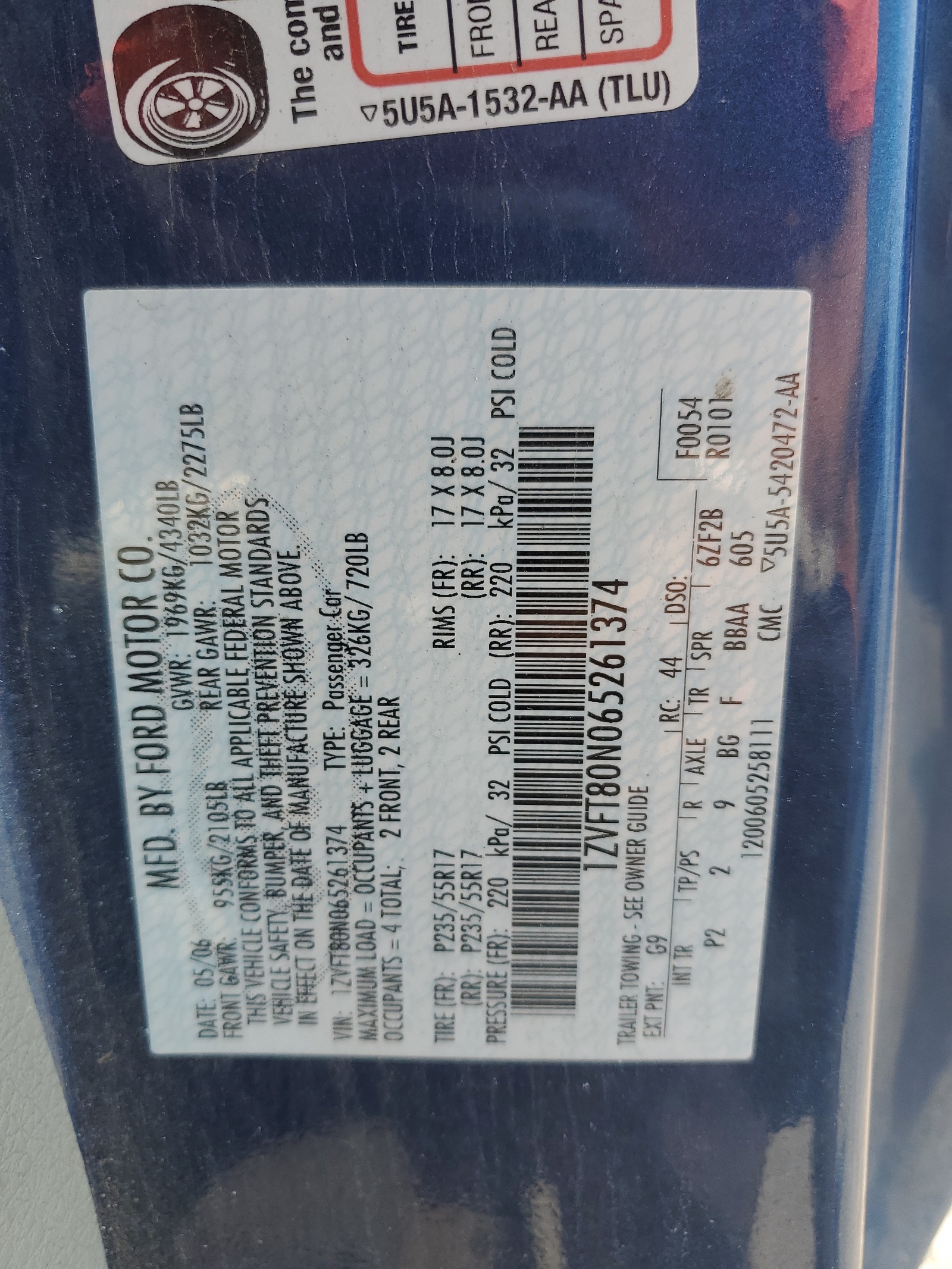 1ZVFT80N065261374 2006 Ford Mustang