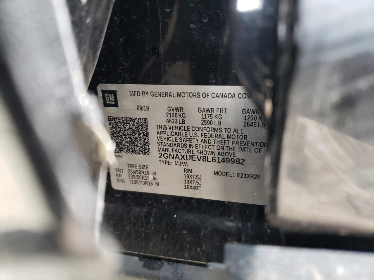 2020 Chevrolet Equinox Lt VIN: 2GNAXUEV8L6149982 Lot: 61694364