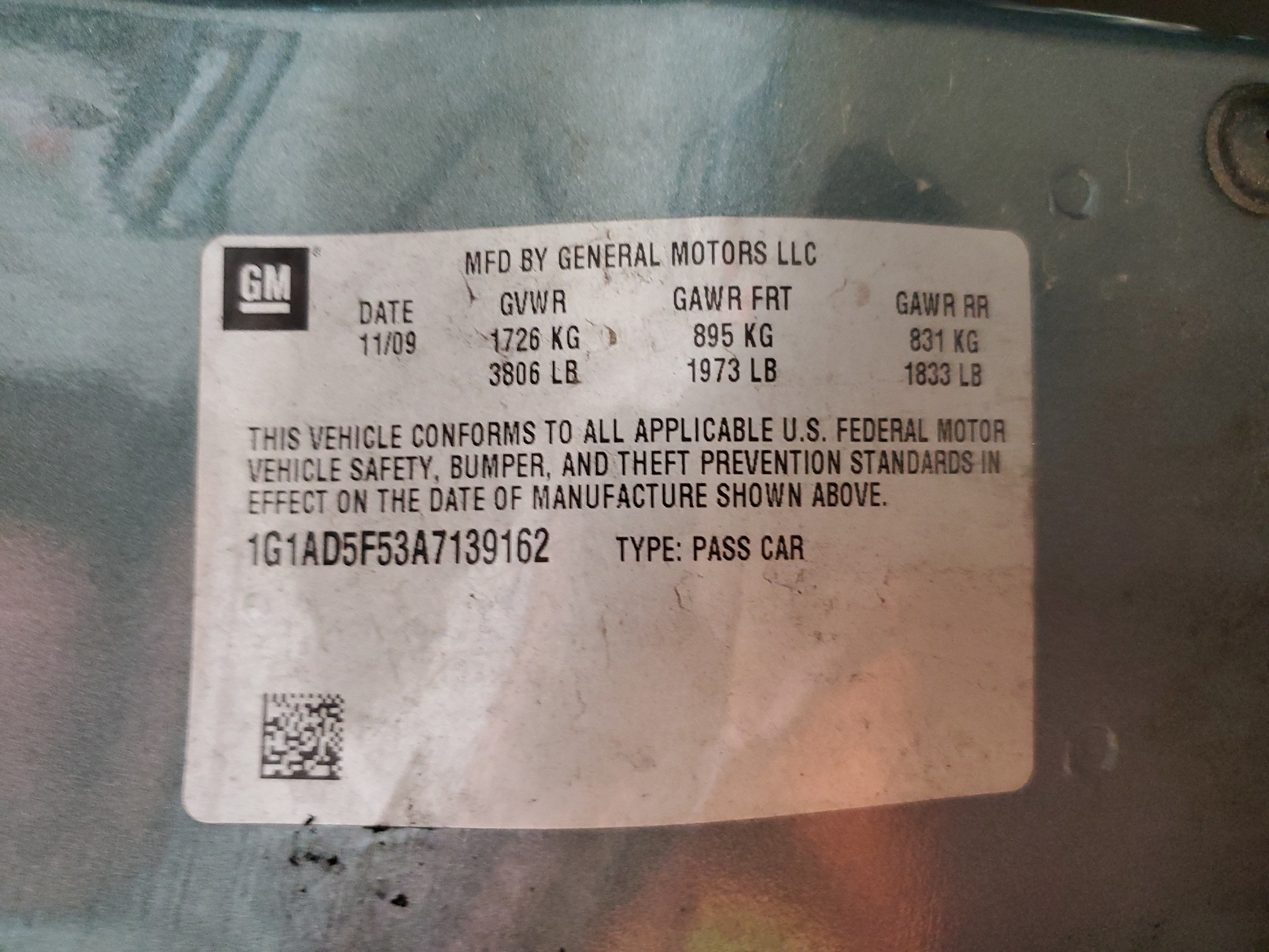 1G1AD5F53A7139162 2010 Chevrolet Cobalt 1Lt