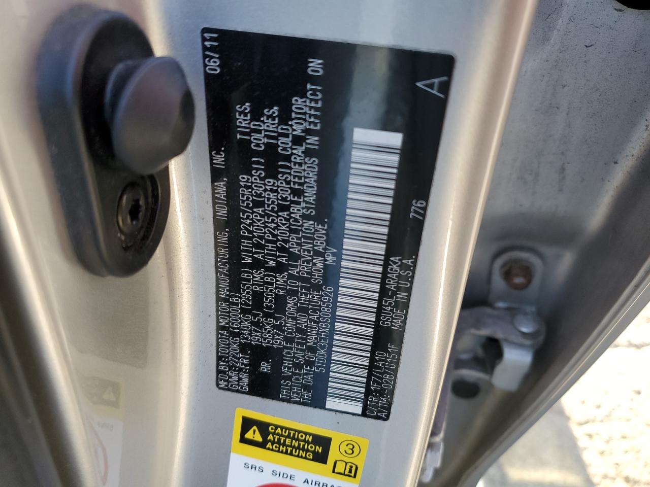 2011 Toyota Highlander Limited VIN: 5TDDK3EHXBS085926 Lot: 64820434