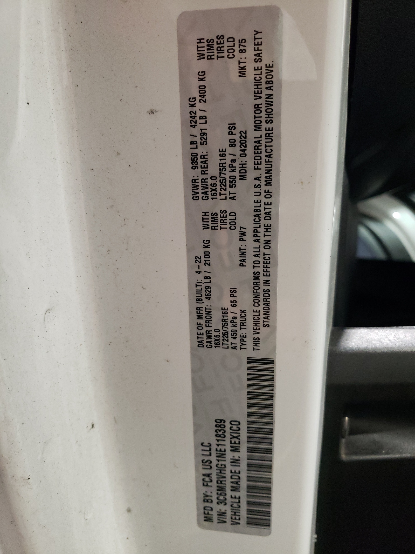 3C6MRVHG1NE118389 2022 Ram Promaster 3500 3500 High