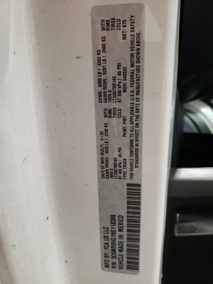 2022 Ram Promaster 3500 3500 High VIN: 3C6MRVHG1NE118389 Lot: 61800114