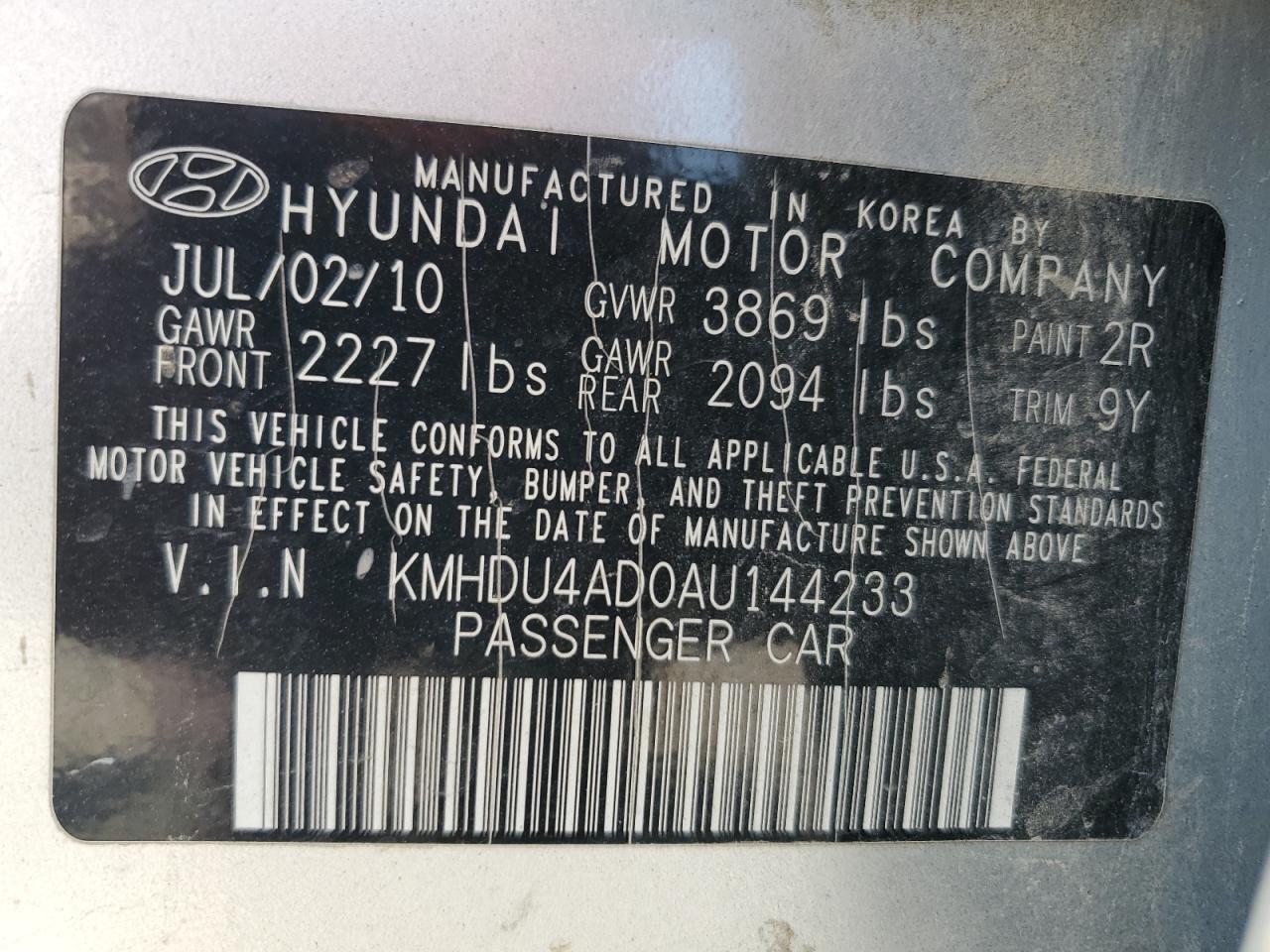 2010 Hyundai Elantra Blue VIN: KMHDU4AD0AU144233 Lot: 64636814