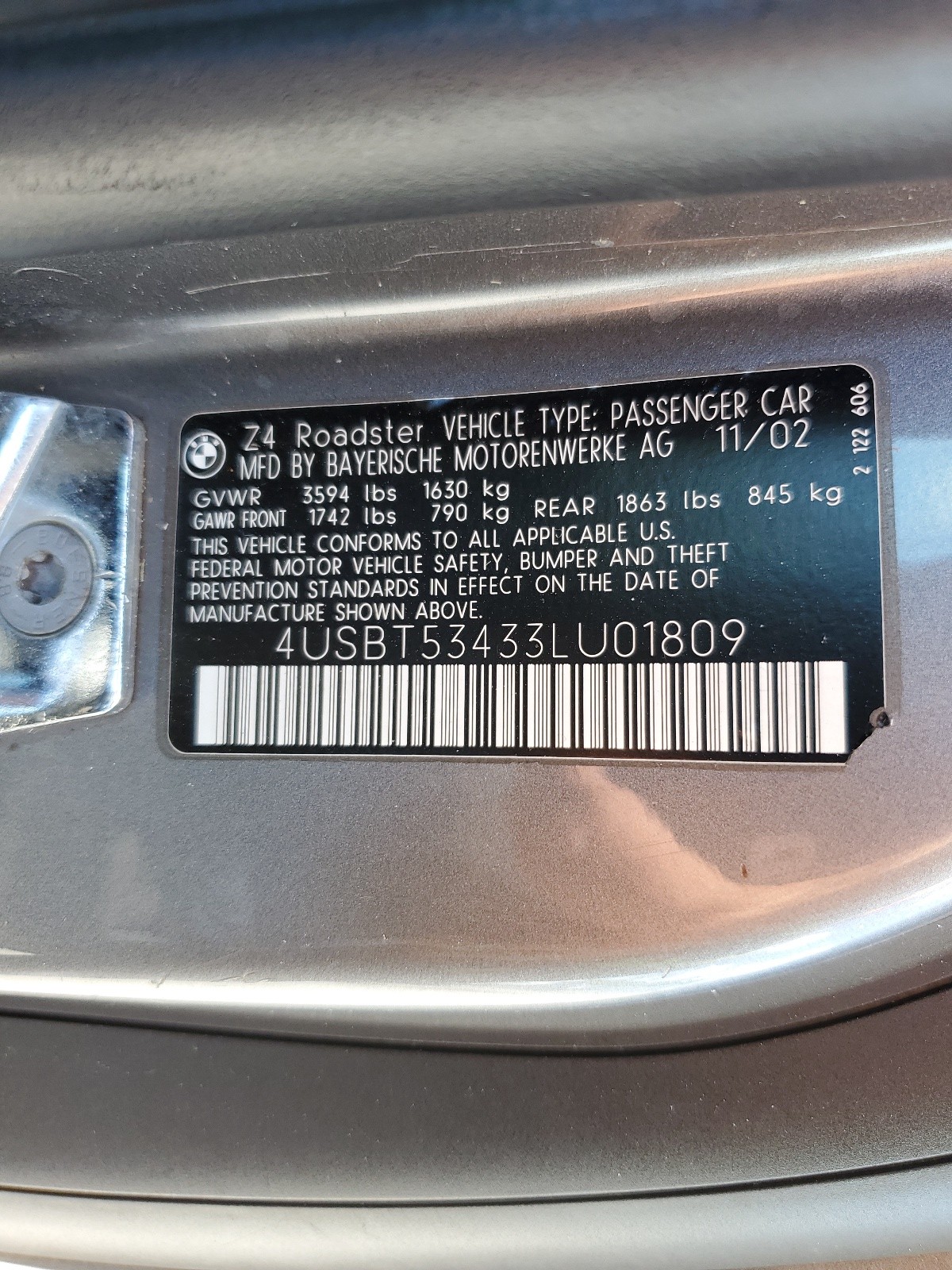 4USBT53433LU01809 2003 BMW Z4 3.0