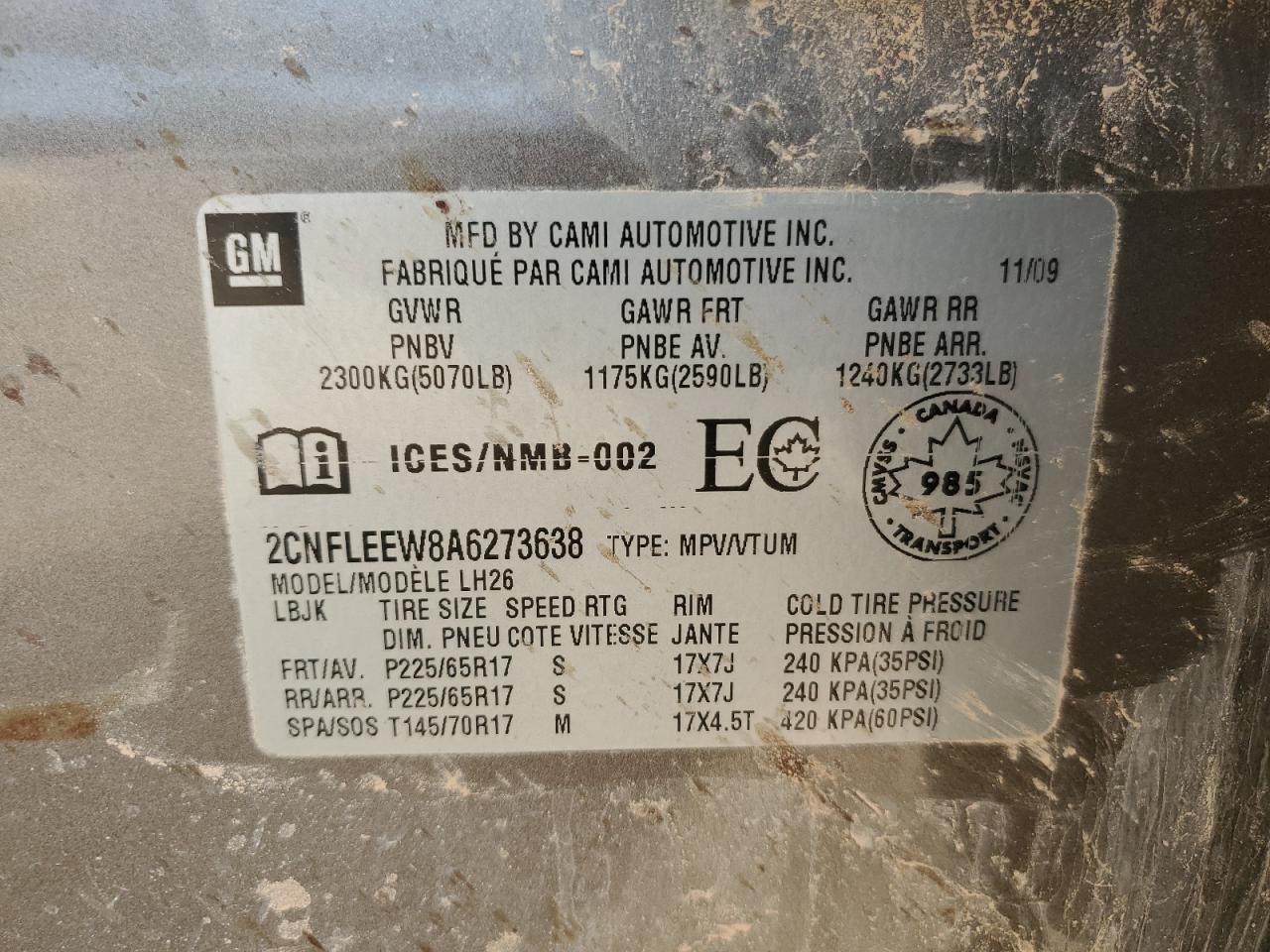 2010 Chevrolet Equinox Lt VIN: 2CNFLEEW8A6273638 Lot: 63341414