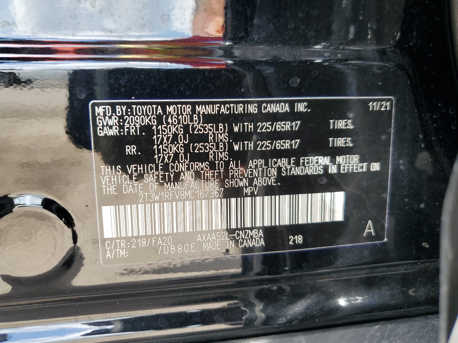 2T3W1RFV8MC167367 2021 Toyota Rav4 Xle