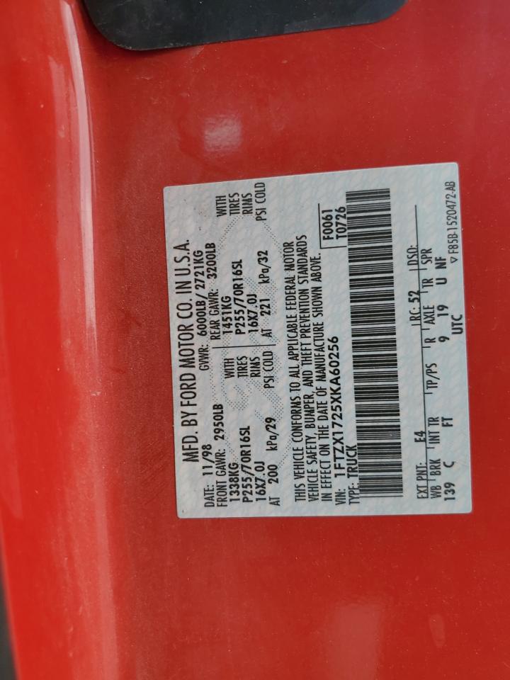 1999 Ford F150 VIN: 1FTZX1725XKA60256 Lot: 64590924