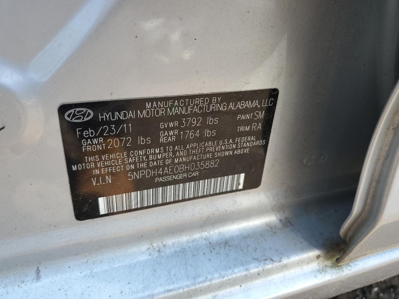 2011 Hyundai Elantra Gls VIN: 5NPDH4AE0BH035882 Lot: 63224974