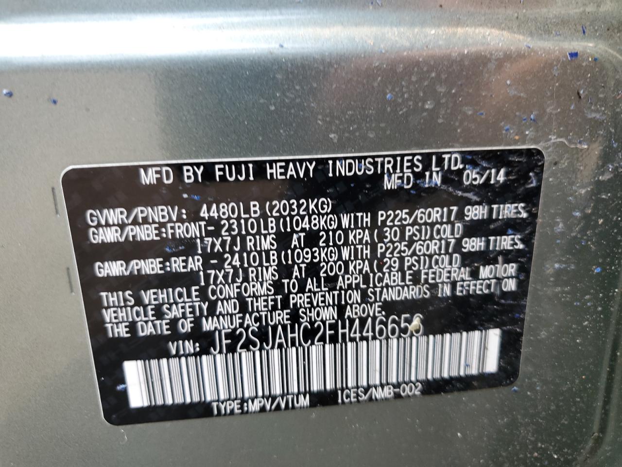 2015 Subaru Forester 2.5I Limited VIN: JF2SJAHC2FH446656 Lot: 64773134