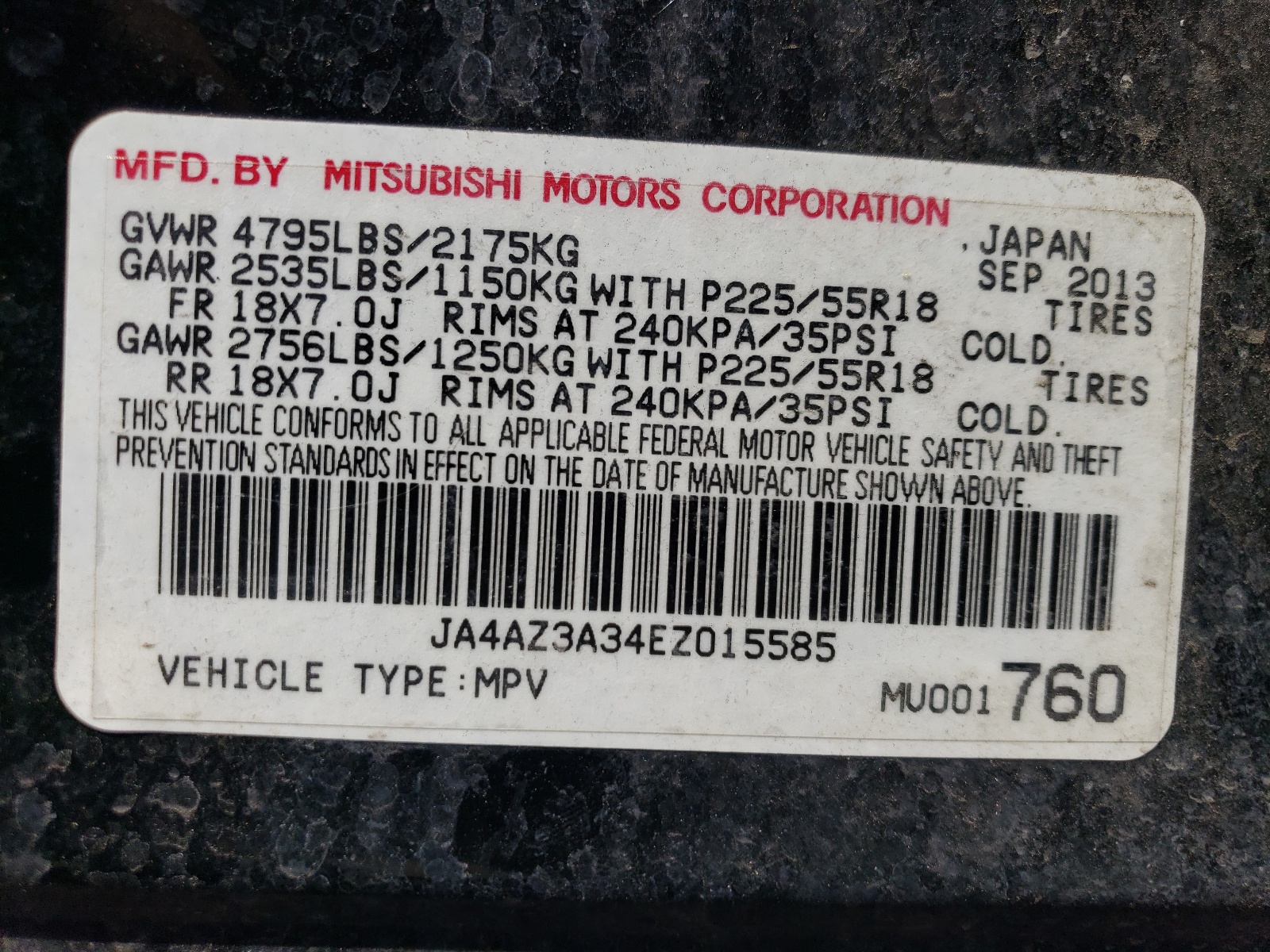 JA4AZ3A34EZ015585 2014 Mitsubishi Outlander Se