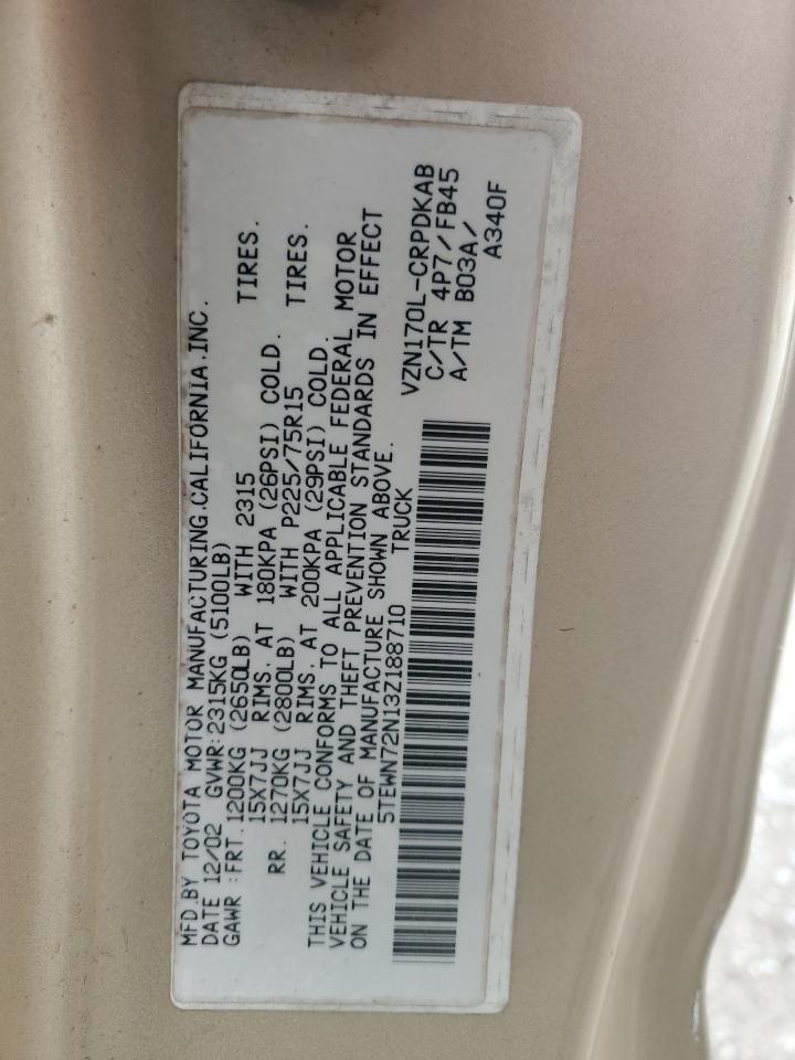 2003 Toyota Tacoma Xtracab VIN: 5TEWN72N13Z188710 Lot: 63589704