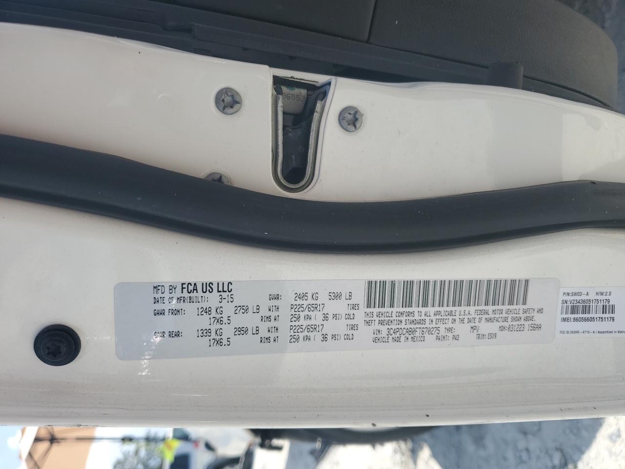 2015 Dodge Journey Se VIN: 3C4PDCAB0FT670275 Lot: 62887424