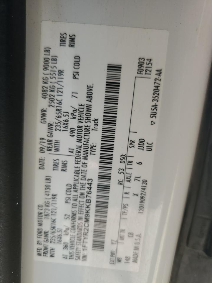 2019 Ford Transit T-250 VIN: 1FTYR2CM9KKB76443 Lot: 65083184